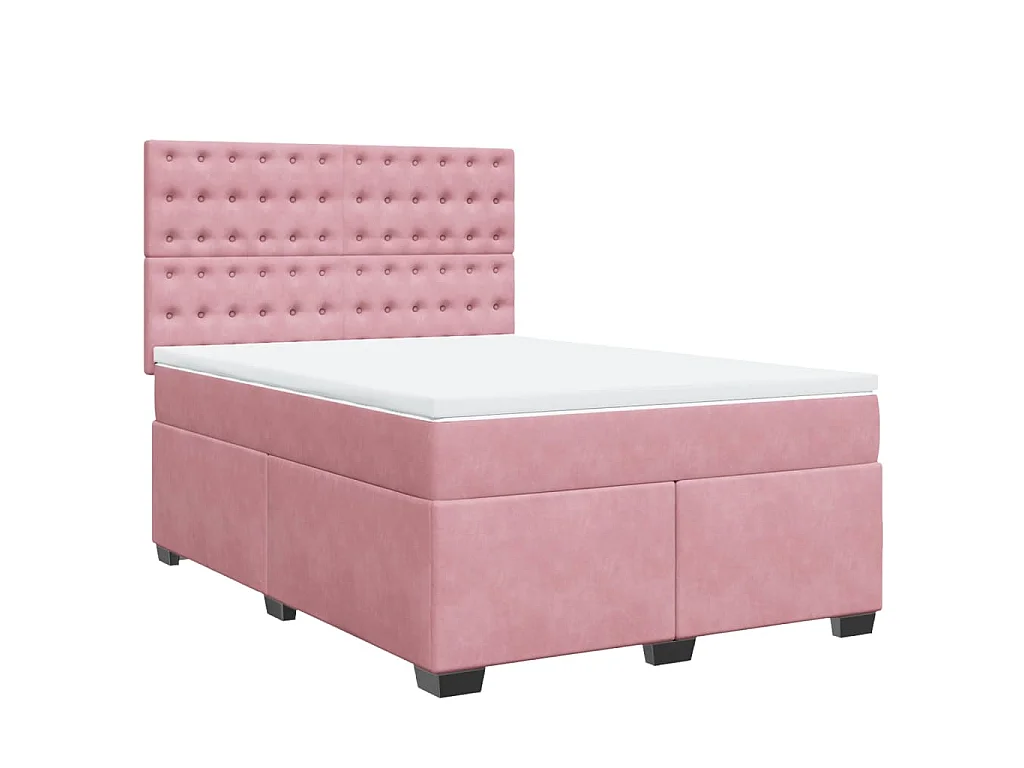 Cama box spring con colchón terciopelo rosa 140x190 cm