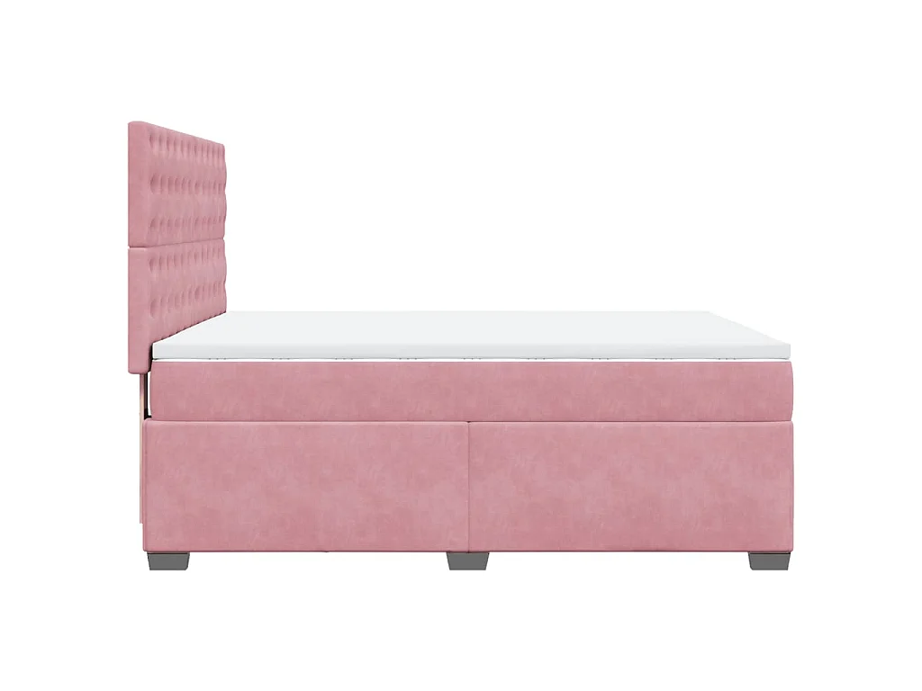 Cama box spring con colchón terciopelo rosa 140x190 cm