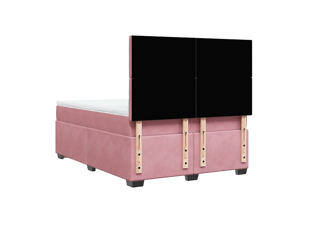 Cama box spring con colchón terciopelo rosa 140x190 cm
