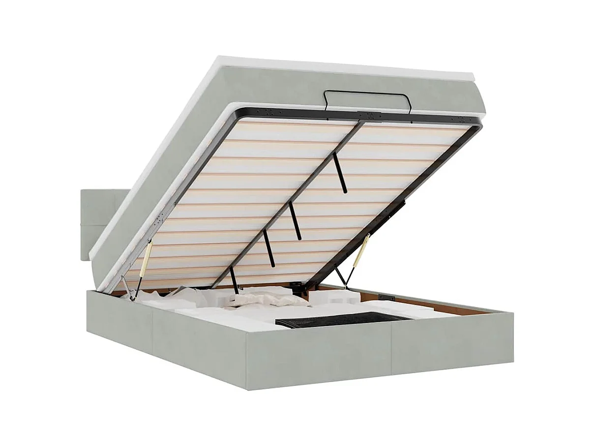 Ottoman bed met matras en LED's 140x190cm fluweel lichtgrijs