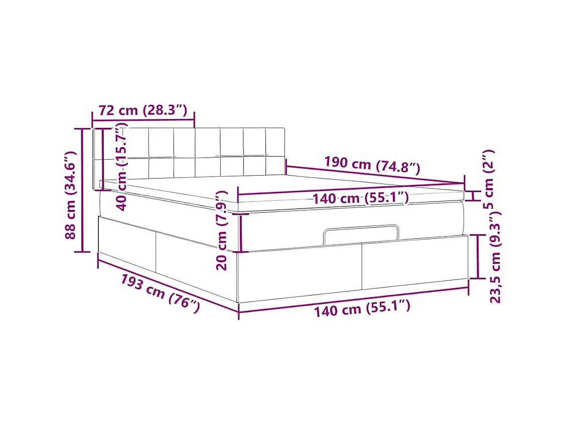 Ottoman bed met matras en LED's 140x190cm fluweel lichtgrijs