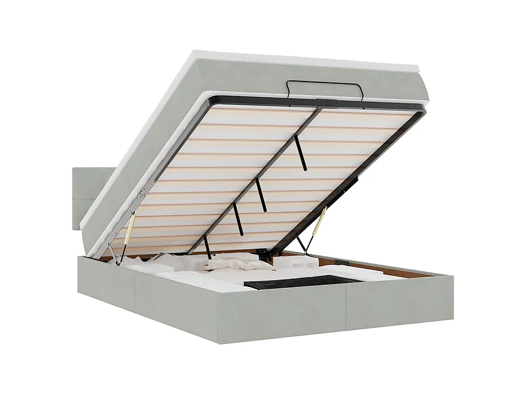 Ottoman bed met matras en LED's 140x190cm fluweel lichtgrijs