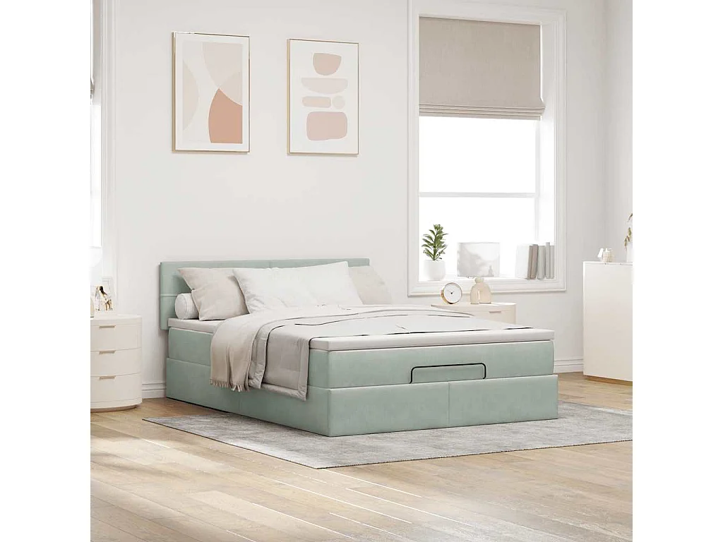 Ottoman bed met matras en LED's 140x190cm fluweel lichtgrijs