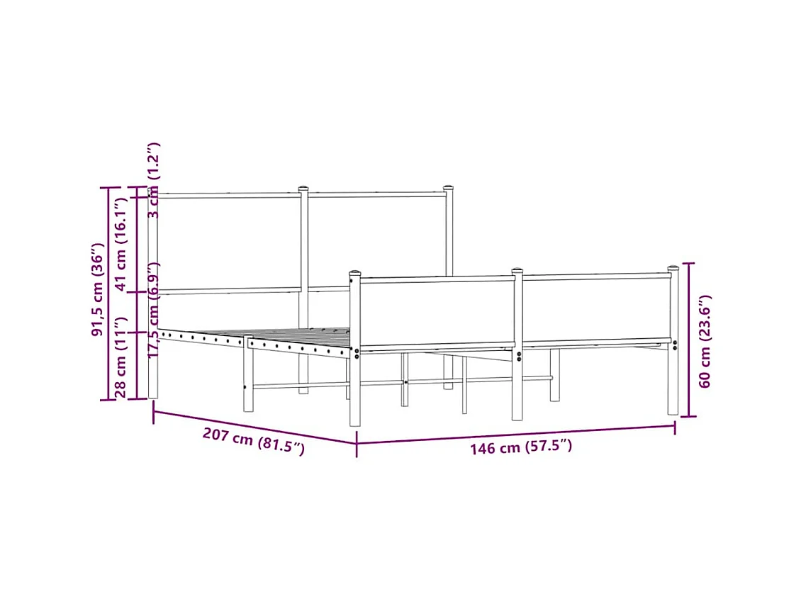 Cadre de lit en métal sans matelas chêne sonoma 140x200 cm