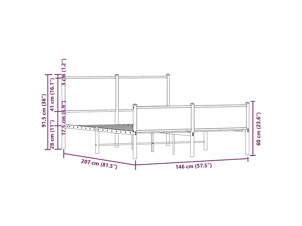 Cadre de lit en métal sans matelas chêne sonoma 140x200 cm