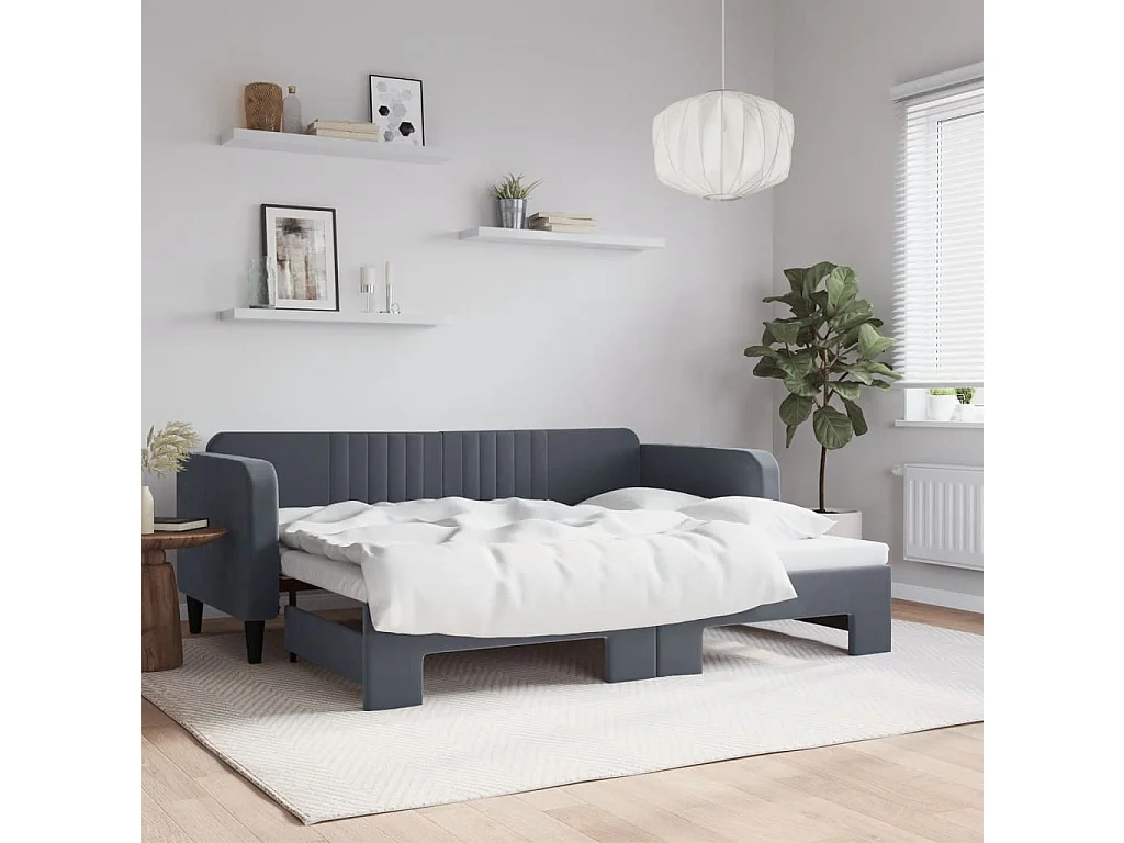 Slaapbank met onderschuifbed 90x200 cm fluweel donkergrijs
