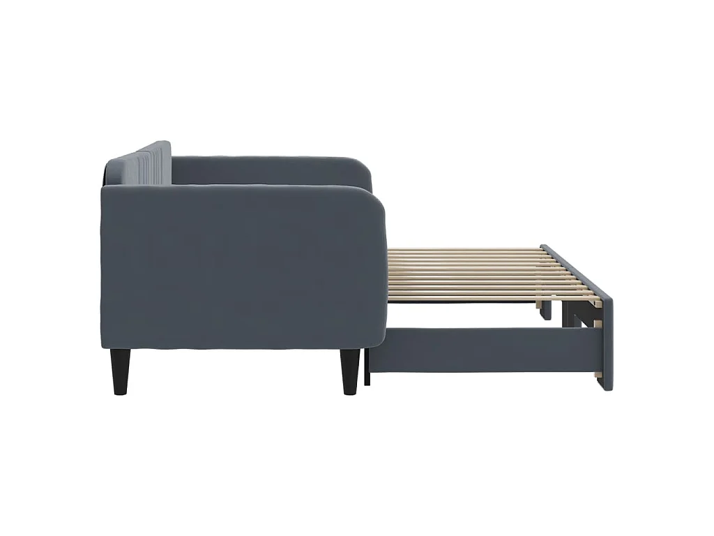Slaapbank met onderschuifbed 90x200 cm fluweel donkergrijs