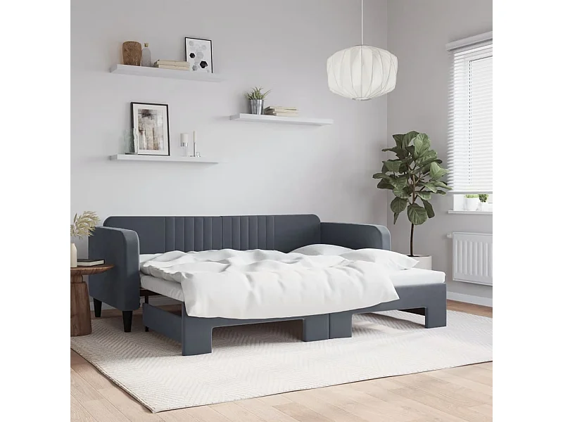 Divano Letto con Letto Estraibile Grigio Scuro 90x200cm Velluto