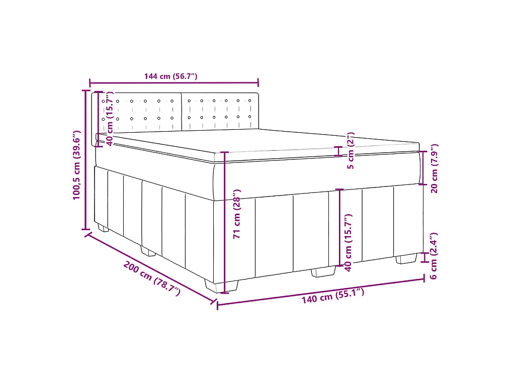 Cama box spring con colchón tela marrón oscuro 140x200 cm