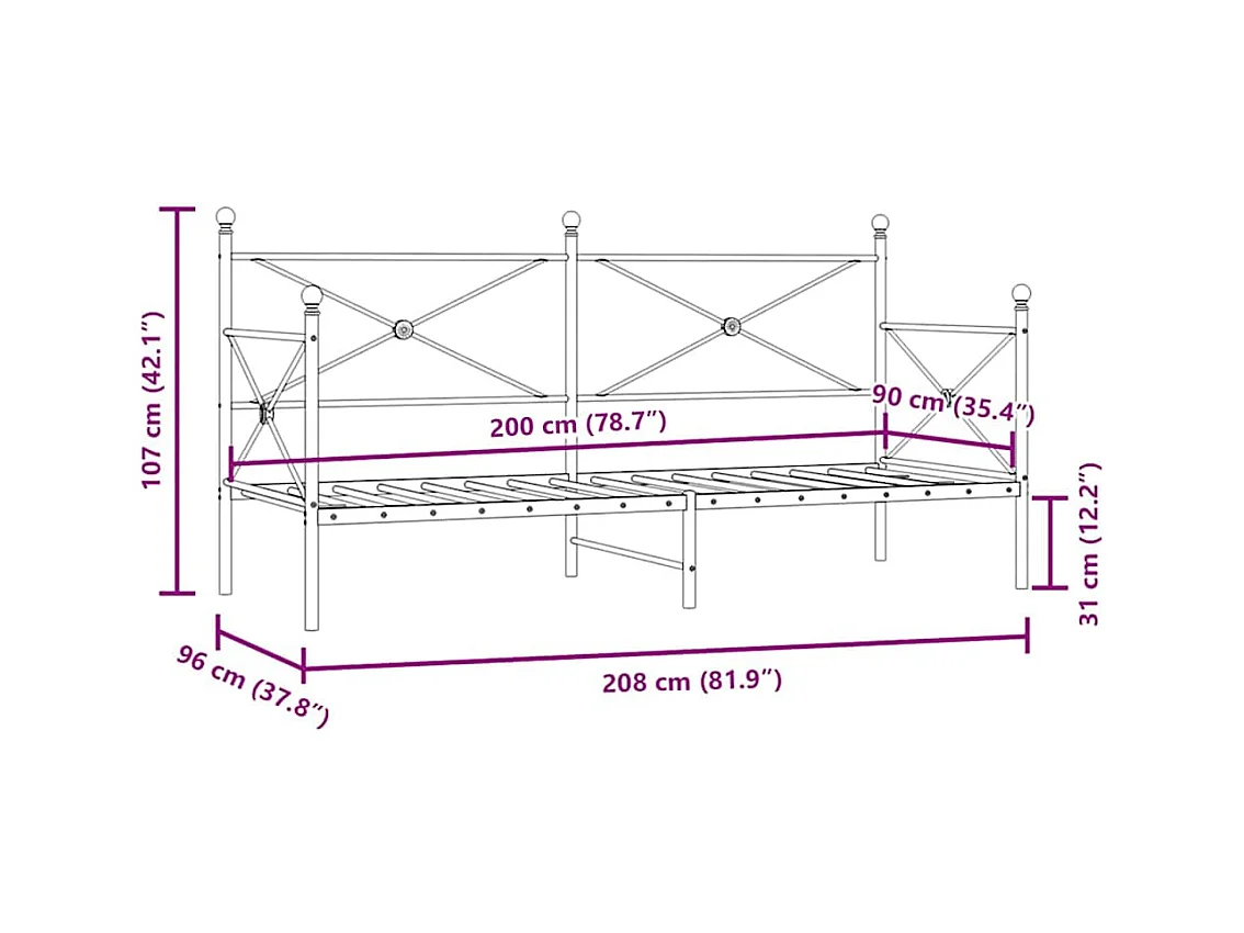 Lit de repos sans matelas noir 90x200 cm acier