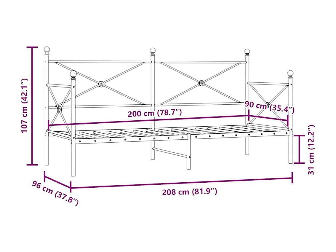 Cama de Dia sem Colchão 90x200 cm aço preto