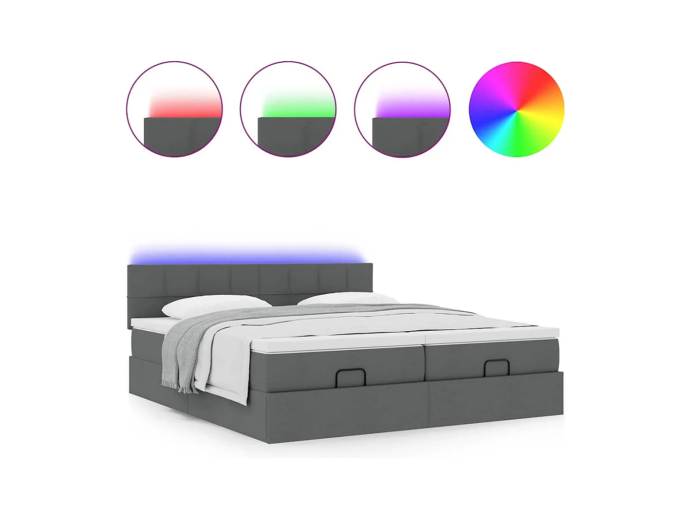 Cadre de lit ottoman avec matelas gris foncé 180x200cm tissu