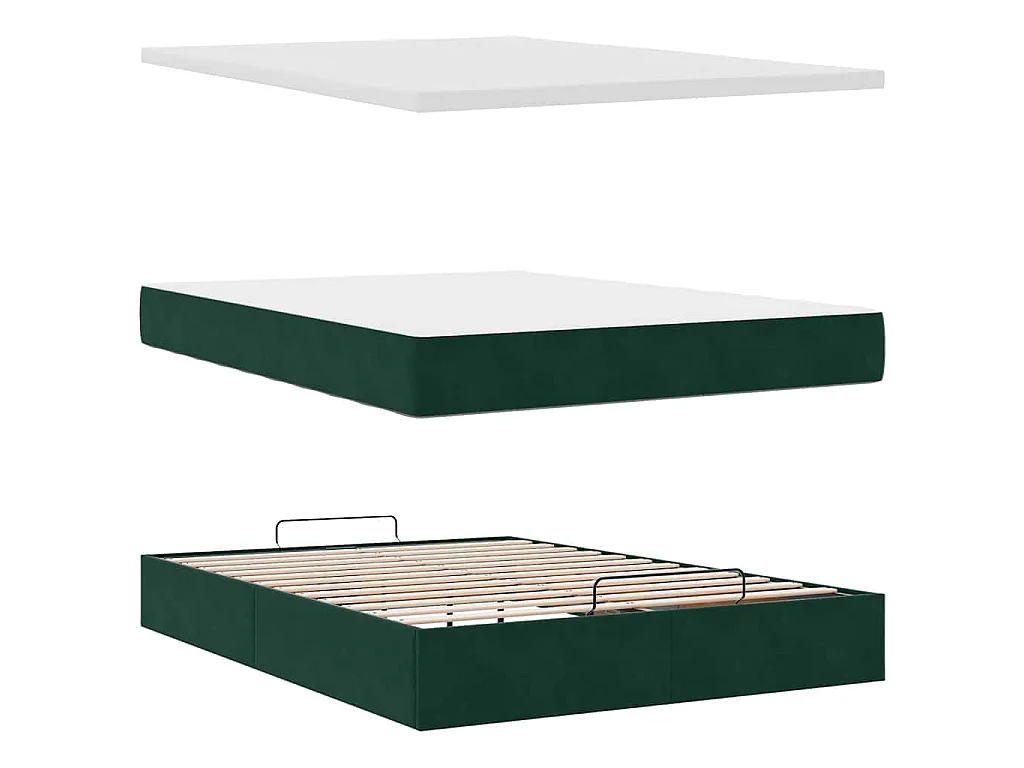 Estructura de cama otomana con colchón verde oscuro 140x200 cm