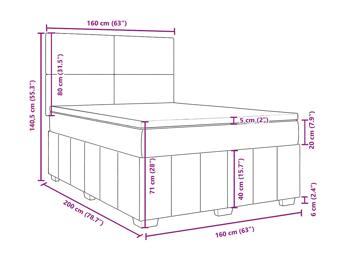 Cama box spring con colchón tela gris claro 160x200 cm
