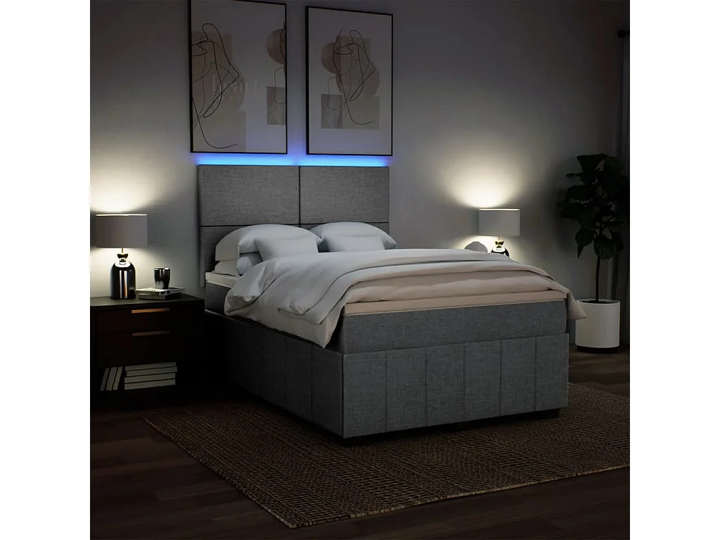 Cama box spring con colchón tela gris claro 160x200 cm