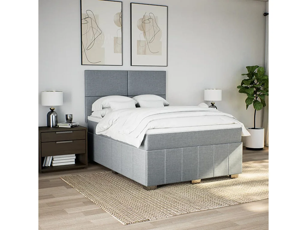 Cama box spring con colchón tela gris claro 160x200 cm