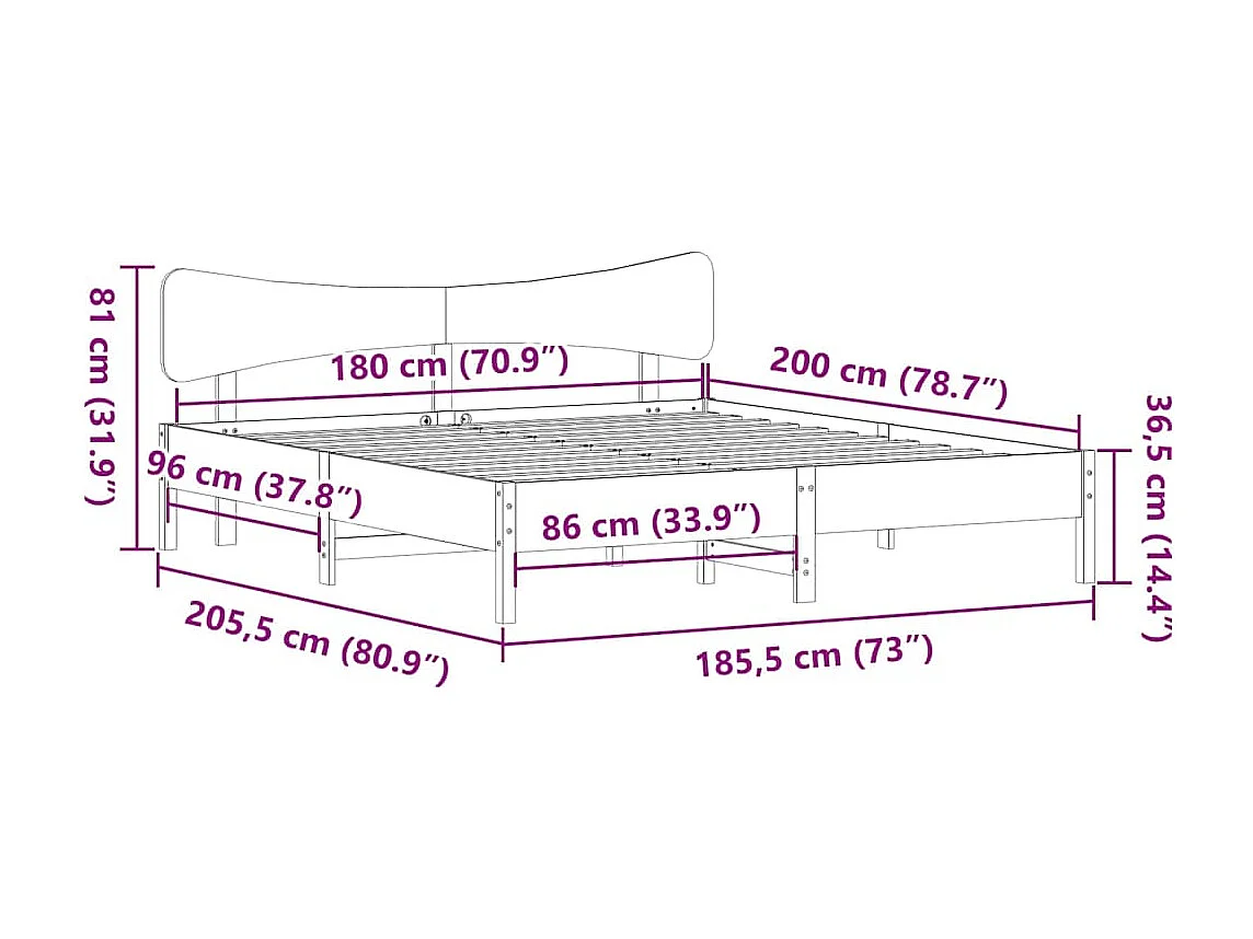 Bedframe zonder matras massief grenenhout wit 180x200 cm