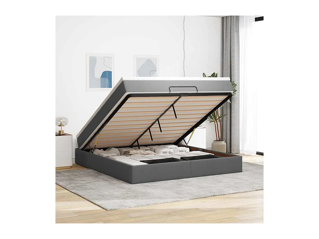 Cadre de lit ottoman avec matelas gris foncé 180x200 cm tissu