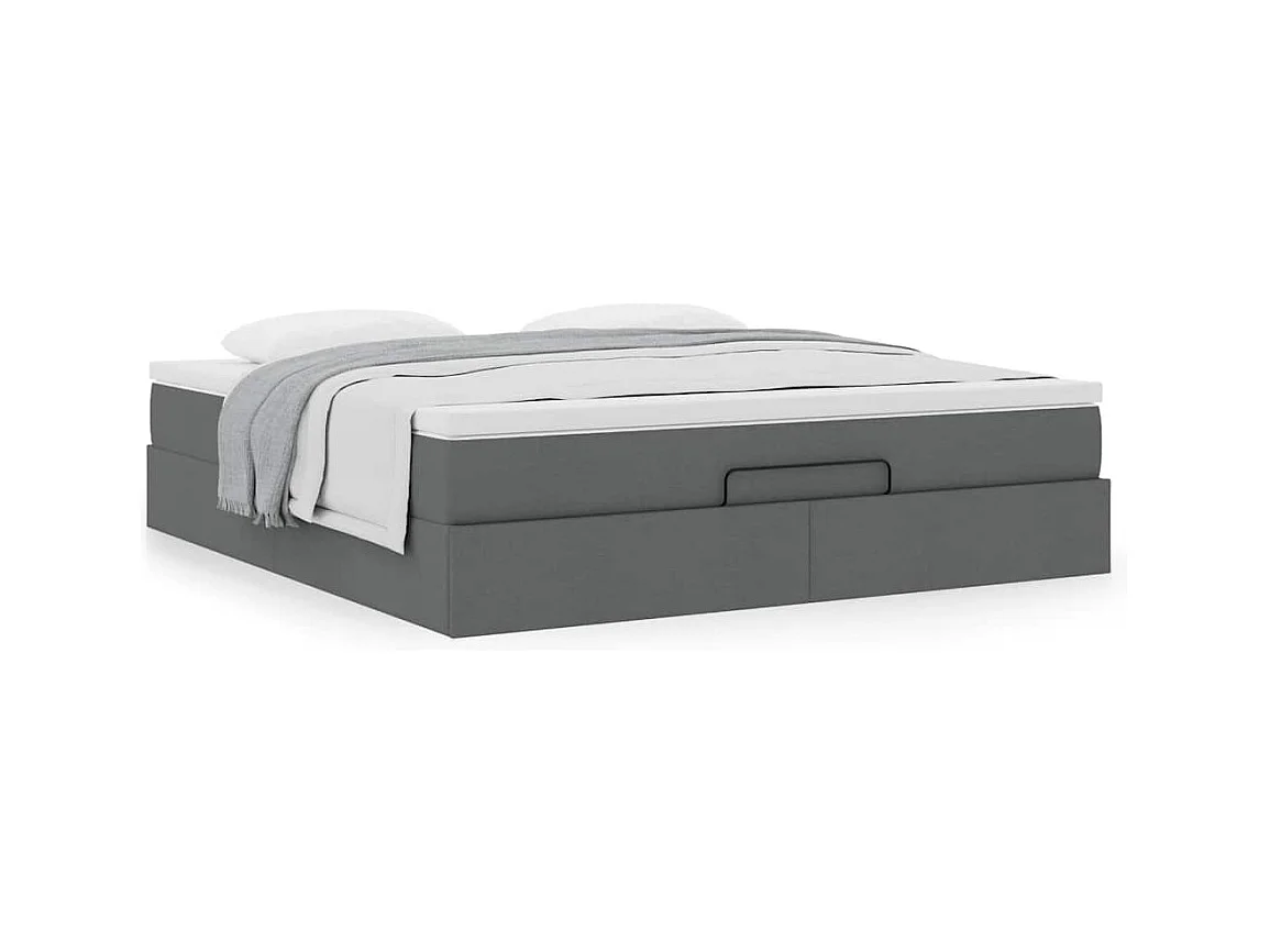 Cadre de lit ottoman avec matelas gris foncé 180x200 cm tissu