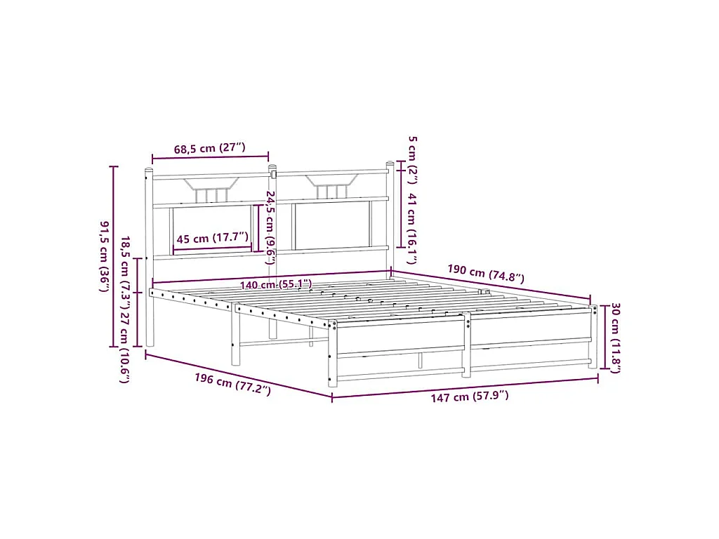 Cadre de lit sans matelas chêne fumé 140x190 cm bois ingénierie