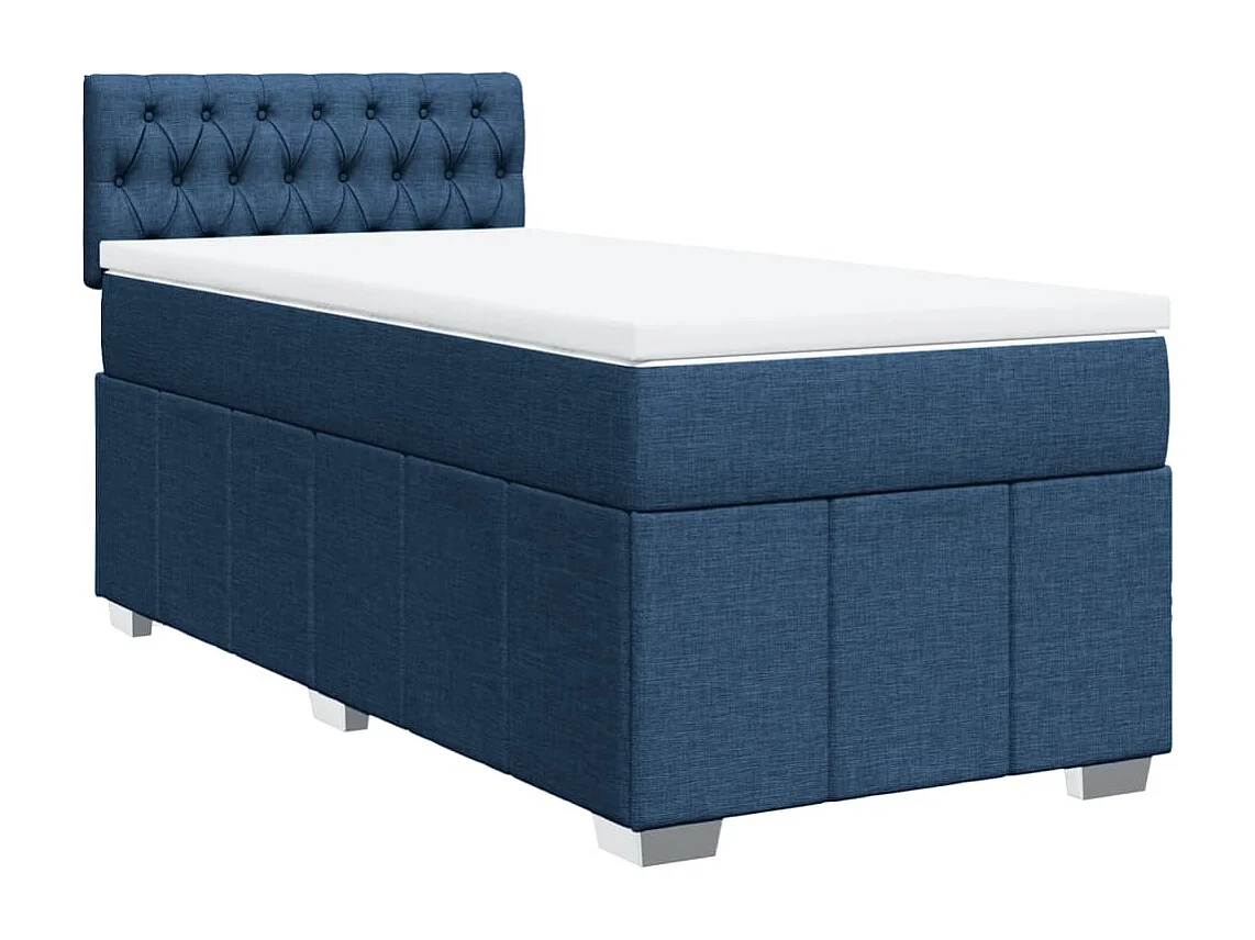 Cama box spring con colchón tela azul 100x200 cm
