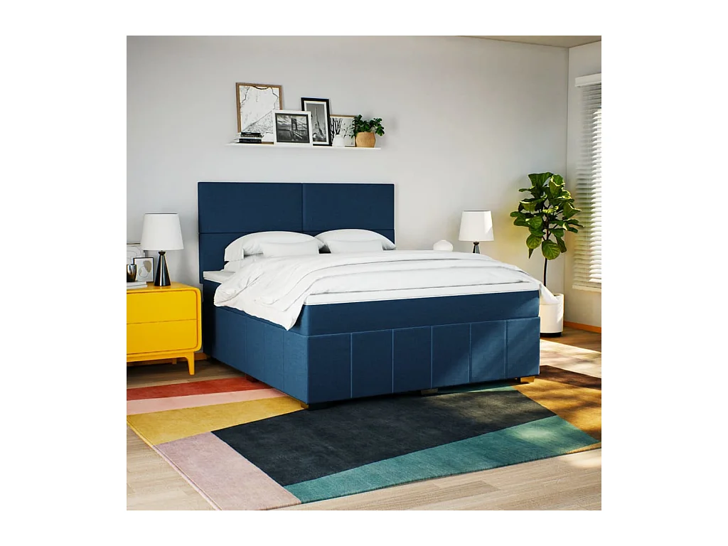 Sommier à lattes de lit avec matelas Bleu 180x200 cm Tissu