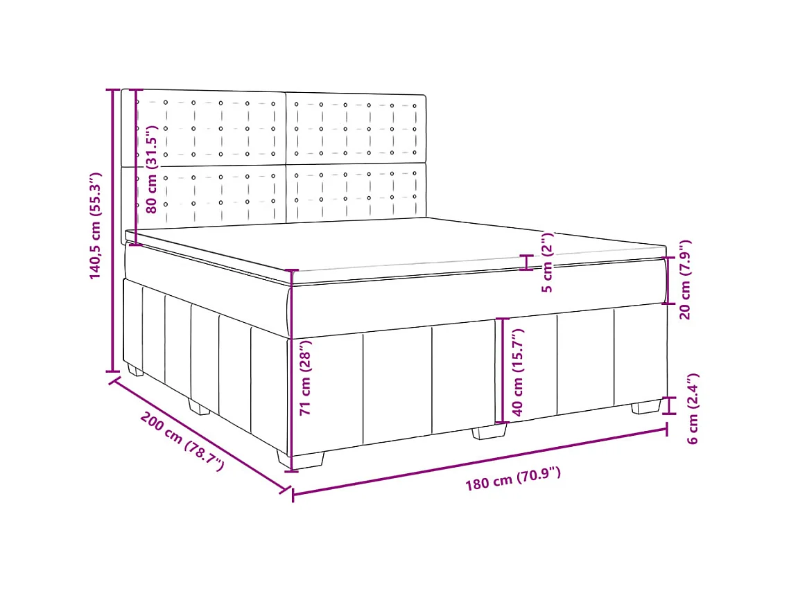 Boxspringbett mit Matratze Schwarz 180x200 cm Stoff