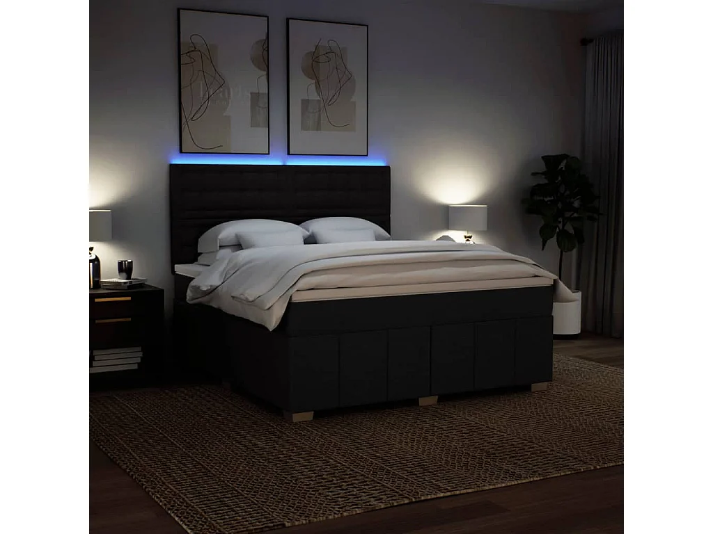 Giroletto a Molle con Materasso Nero 180x200 cm in Tessuto