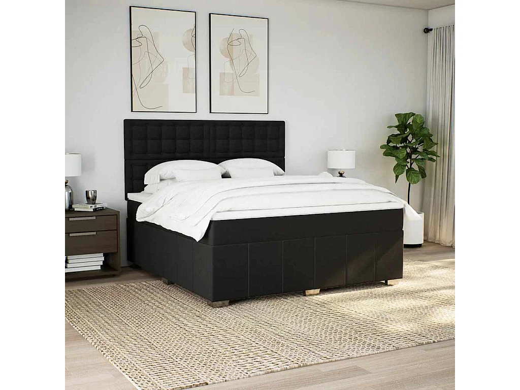 Sommier à lattes de lit avec matelas Noir 180x200 cm Tissu