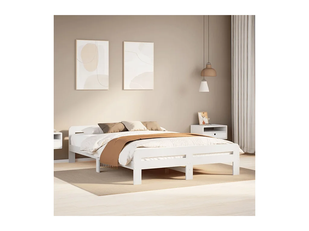 Massivholzbett ohne Matratze Weiß 140x200 cm Kiefernholz