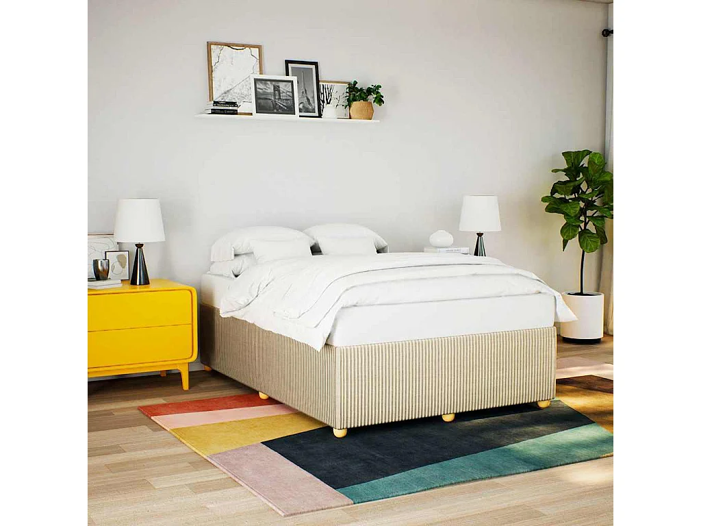 Bettgestell ohne Matratze Creme 140x190 cm Stoff