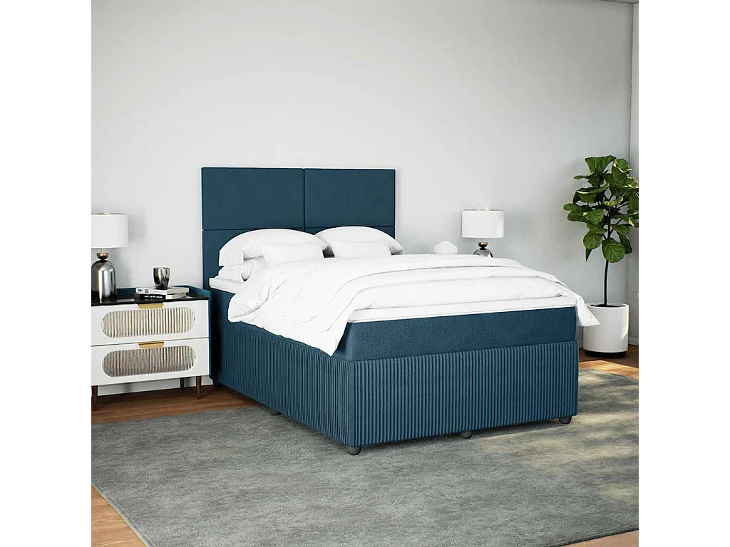 Sommier à lattes de lit et matelas bleu 160x200 cm velours