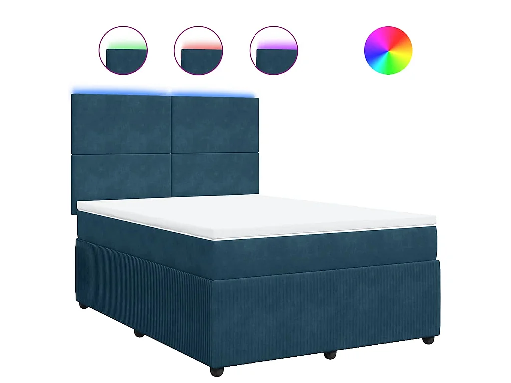 Cama box spring con colchón terciopelo azul 160x200 cm