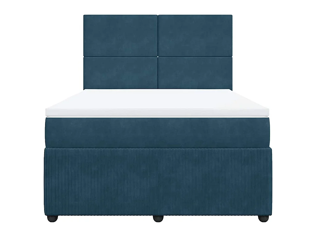 Cama box spring con colchón terciopelo azul 160x200 cm
