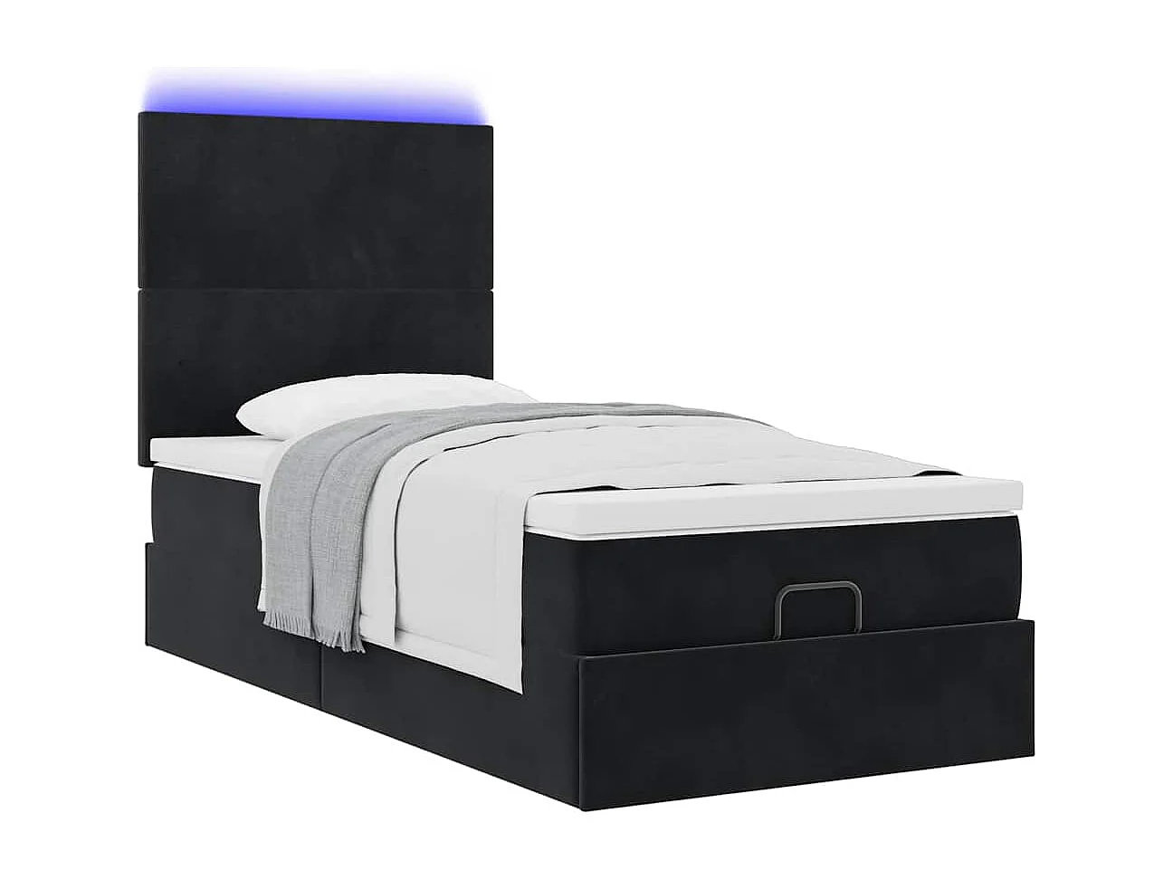 Estructura cama otomana colchones terciopelo negro 90x200 cm