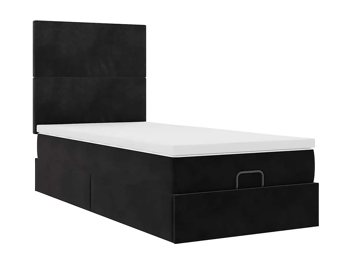 Estructura cama otomana colchones terciopelo negro 90x200 cm