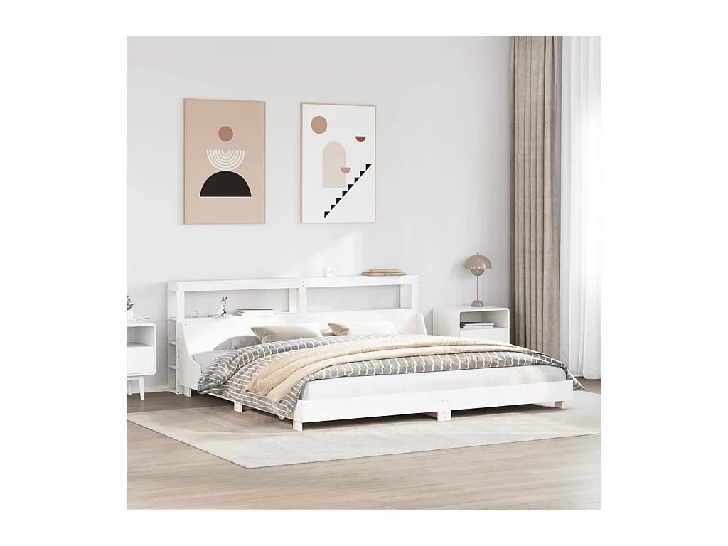 Cadre de lit sans matelas blanc 180x200 cm bois massif de pin