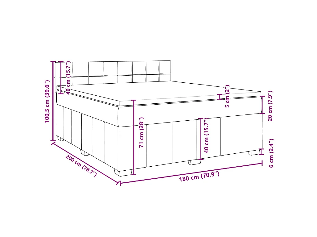 Cama box spring con colchón tela gris oscuro 180x200 cm