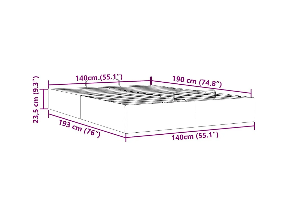 Cadre de lit ottoman sans matelas noir 140x190 cm tissu