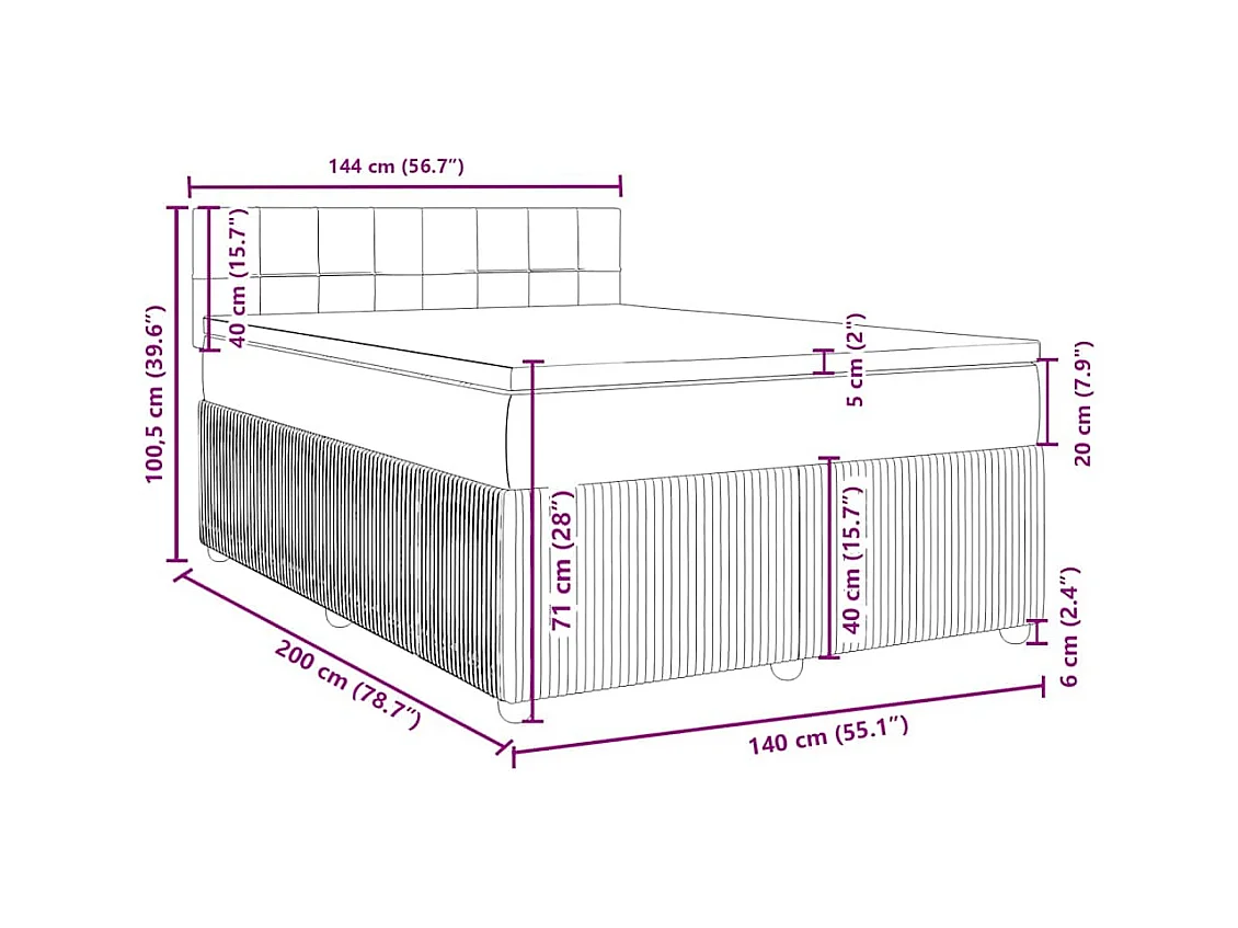 Sommier à lattes de lit avec matelas Noir 140x200 cm Velours