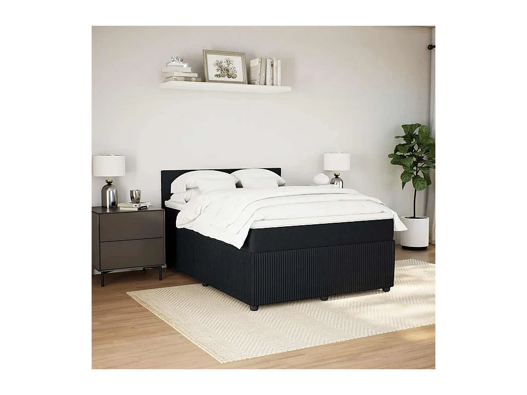 Sommier à lattes de lit avec matelas Noir 140x200 cm Velours