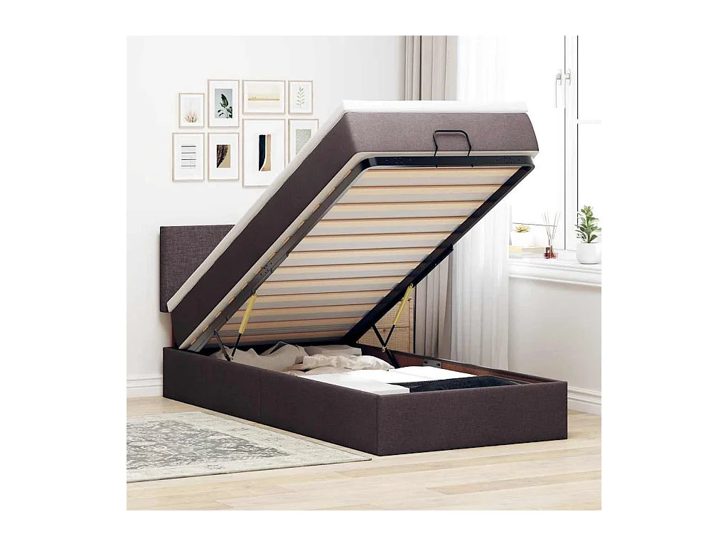 Ottoman-Bett mit Matratze & LEDs Dunkelbraun 100x200 cm Stoff
