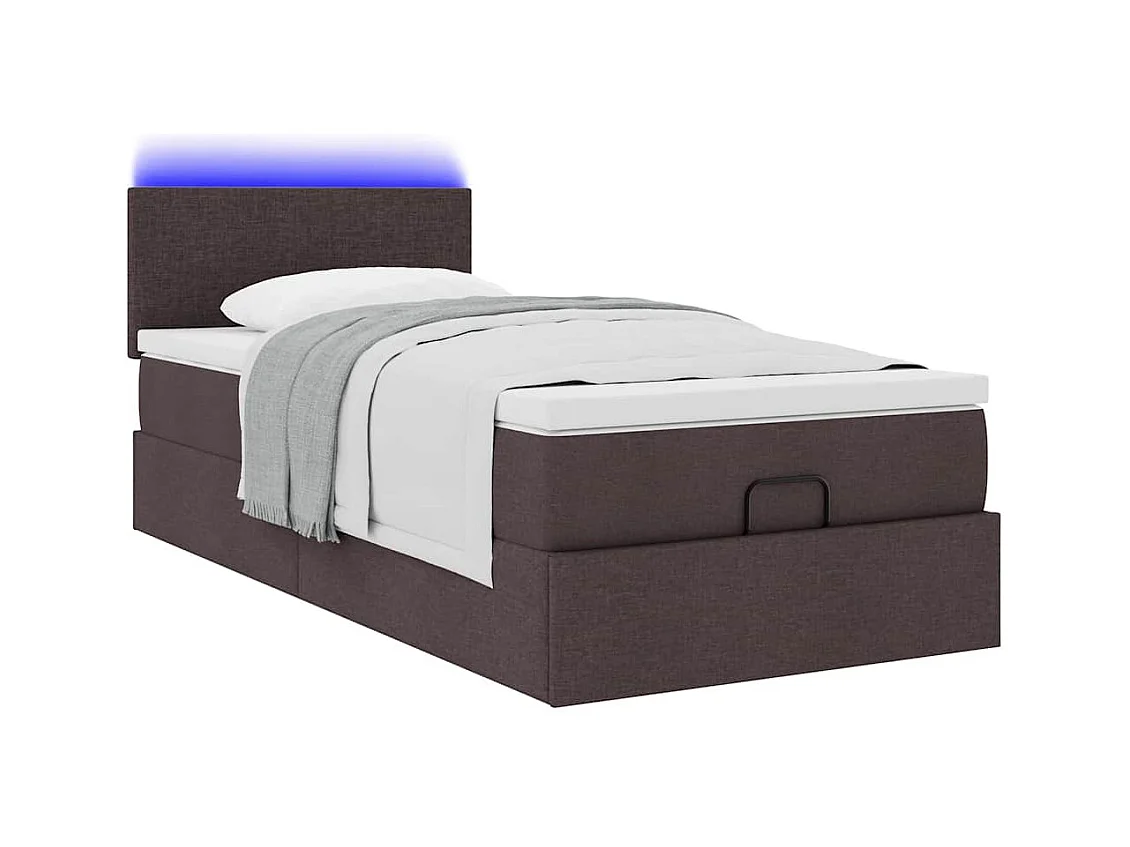 Ottoman-Bett mit Matratze & LEDs Dunkelbraun 100x200 cm Stoff