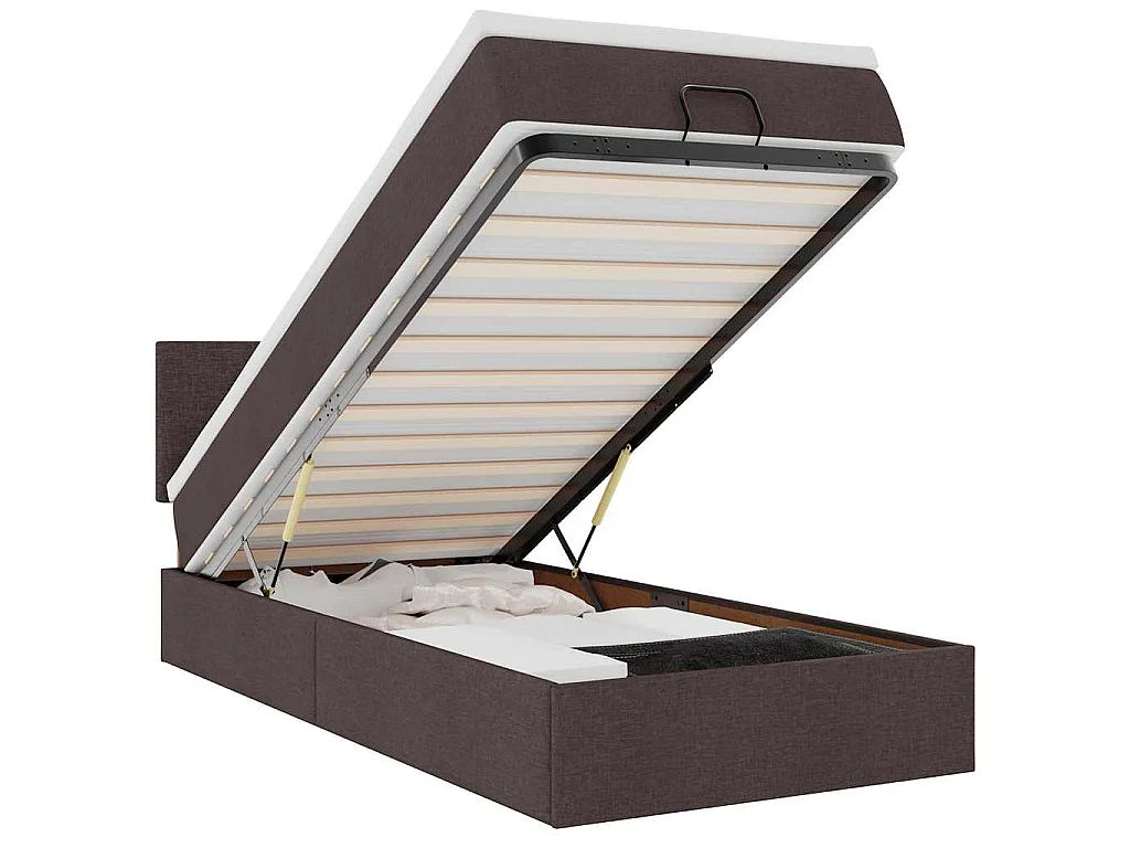 Lit ottoman avec matelas marron foncé 100x200 cm tissu