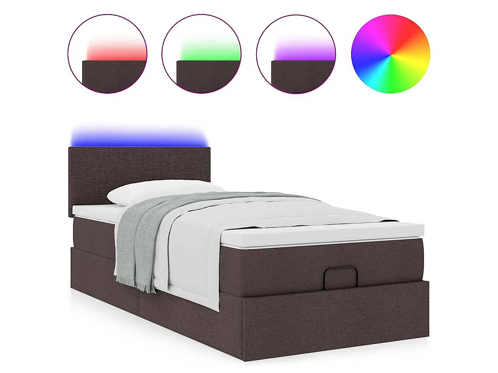 Lit ottoman avec matelas marron foncé 100x200 cm tissu