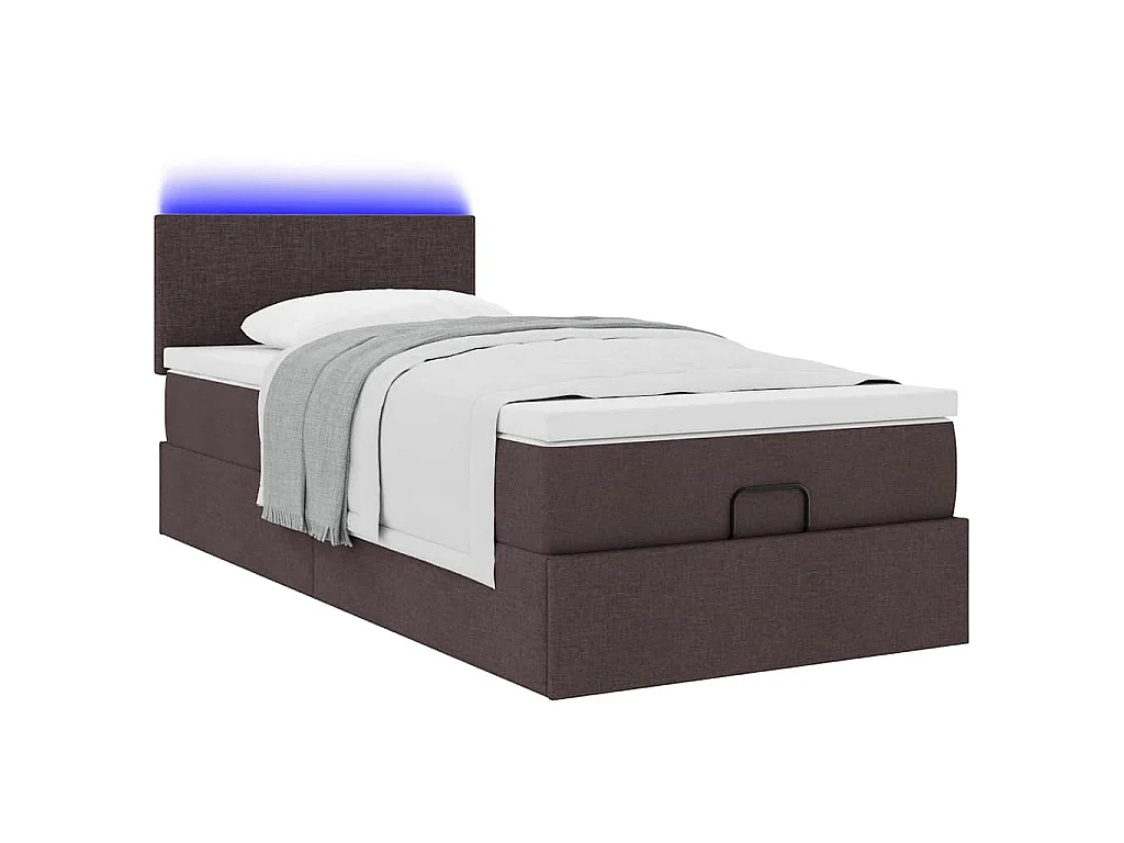 Lit ottoman avec matelas marron foncé 100x200 cm tissu