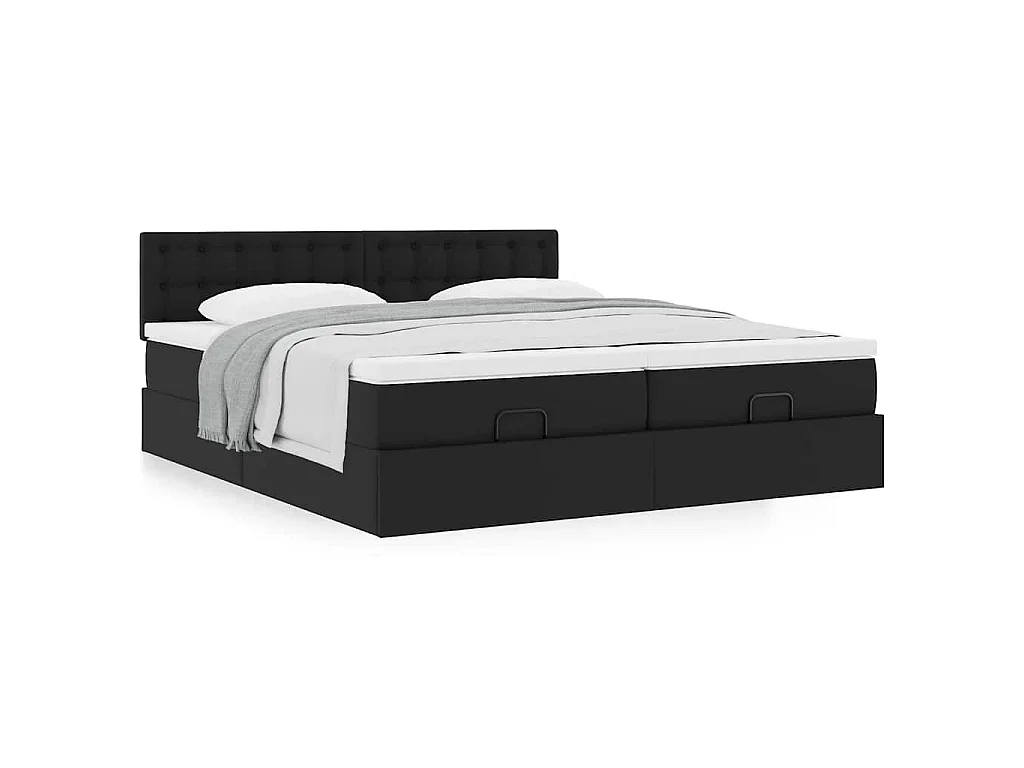 Struttura Letto Pouf con Materassi Nero 160x200 cm Similpelle