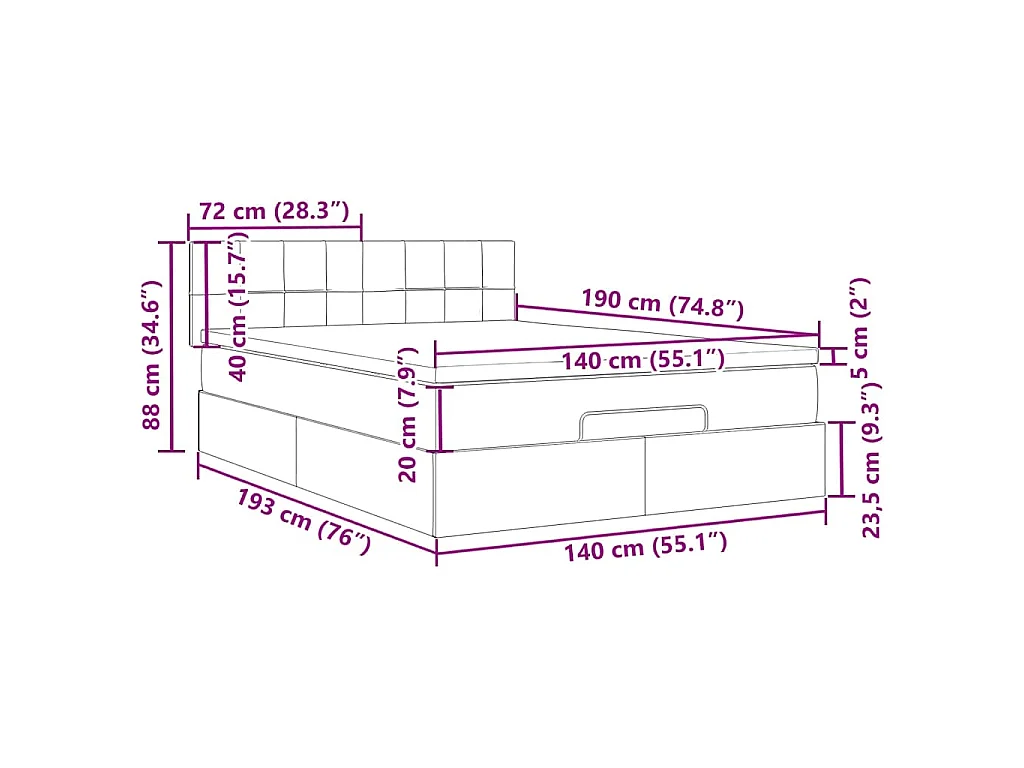 Cadre de lit ottoman avec matelas noir 140x190 cm velours