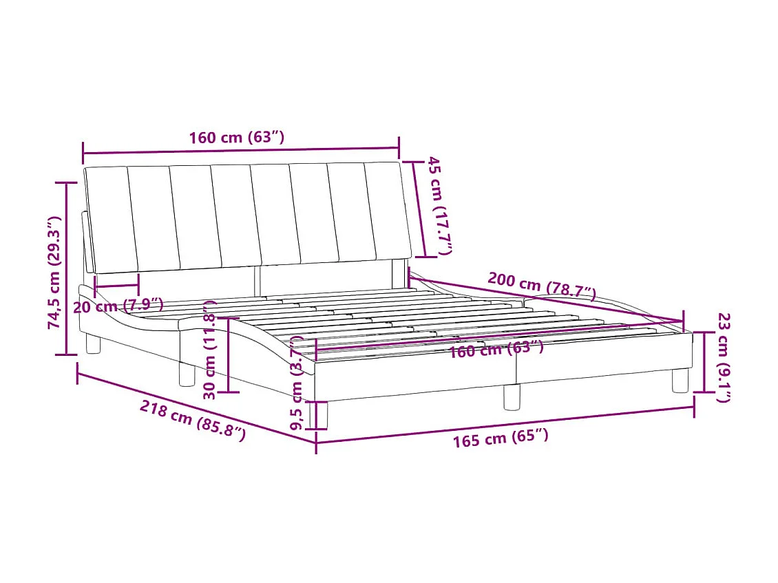 Cadre de lit sans matelas Hanko noir 160x200 cm velours