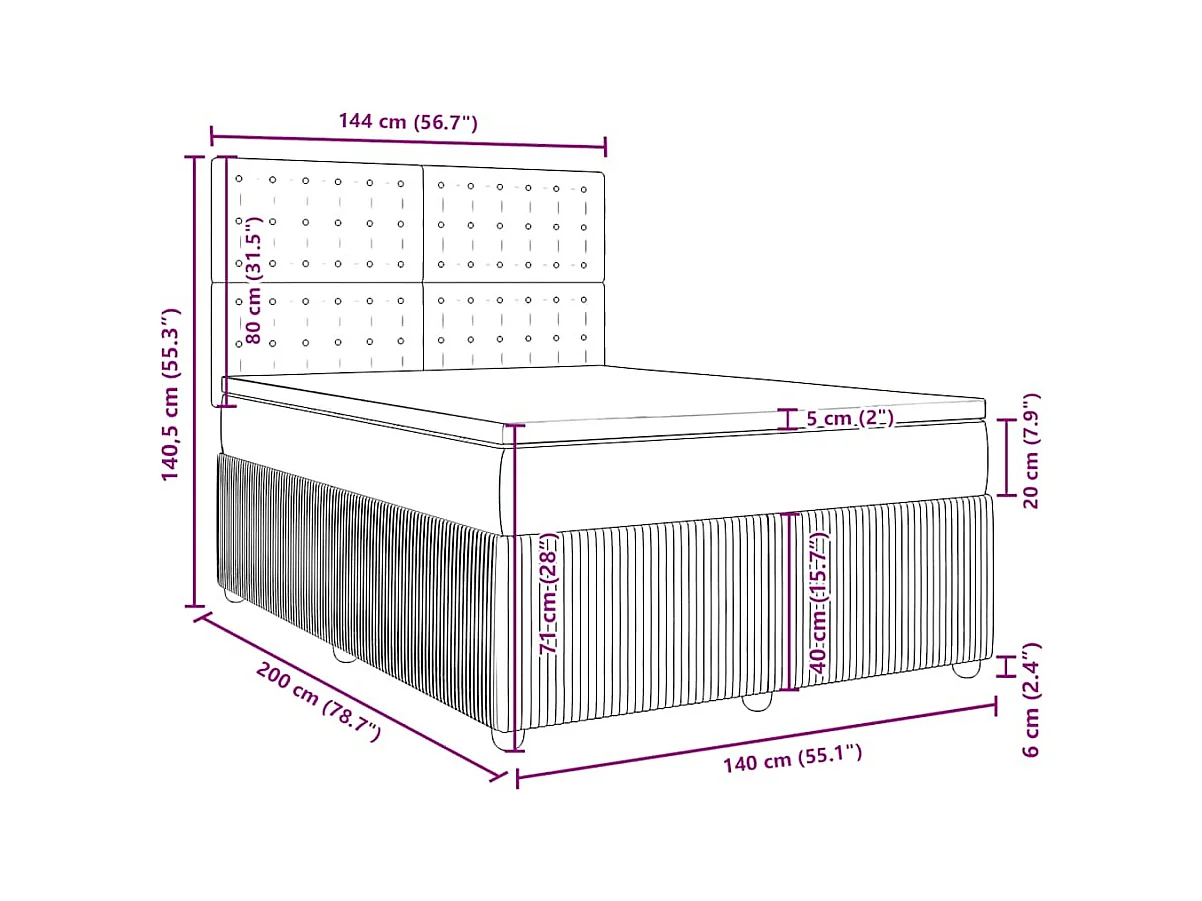 Giroletto a Molle con Materasso Grigio Chiaro 140x200cm Velluto
